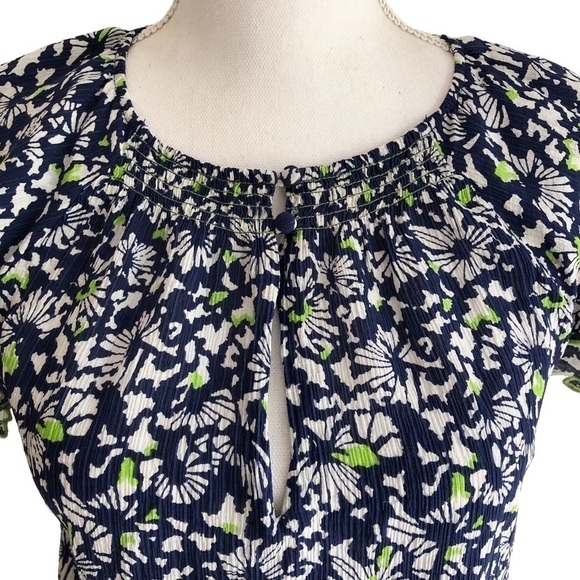 Tanya Taylor Silk Blue Floral Tiered Short Sleeve Pullover Top Small - Picture 14 of 16